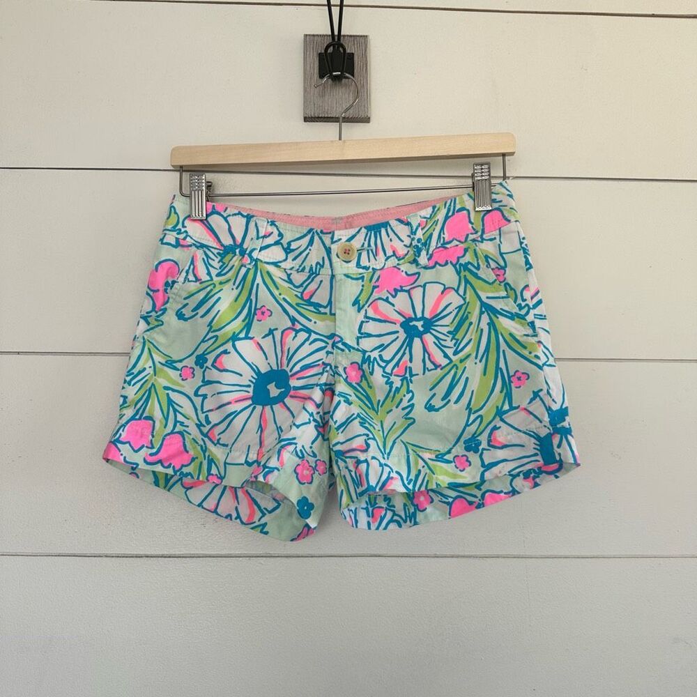 Lilly Pulitzer Mint Floral Print Shorts with Pink & Blue Accents